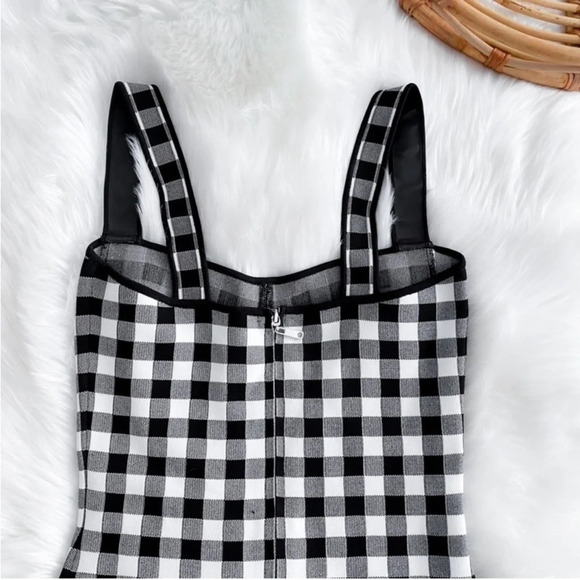 Ronny Kobo Midori Gingham Bodycon Mini Dress White Gray Checker Checked S - Picture 6 of 12